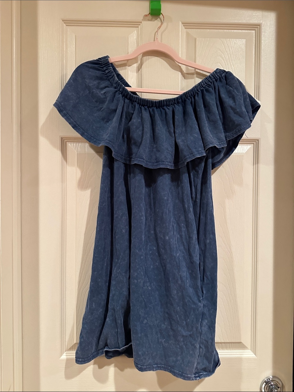 Umgee Off-Shoulder Ruffle Tunic - Navy Blue